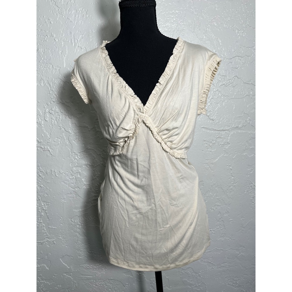 Vertigo Paris Cream Ruffle V-Neck Graphic Top Dragons Crown Y2K Size L